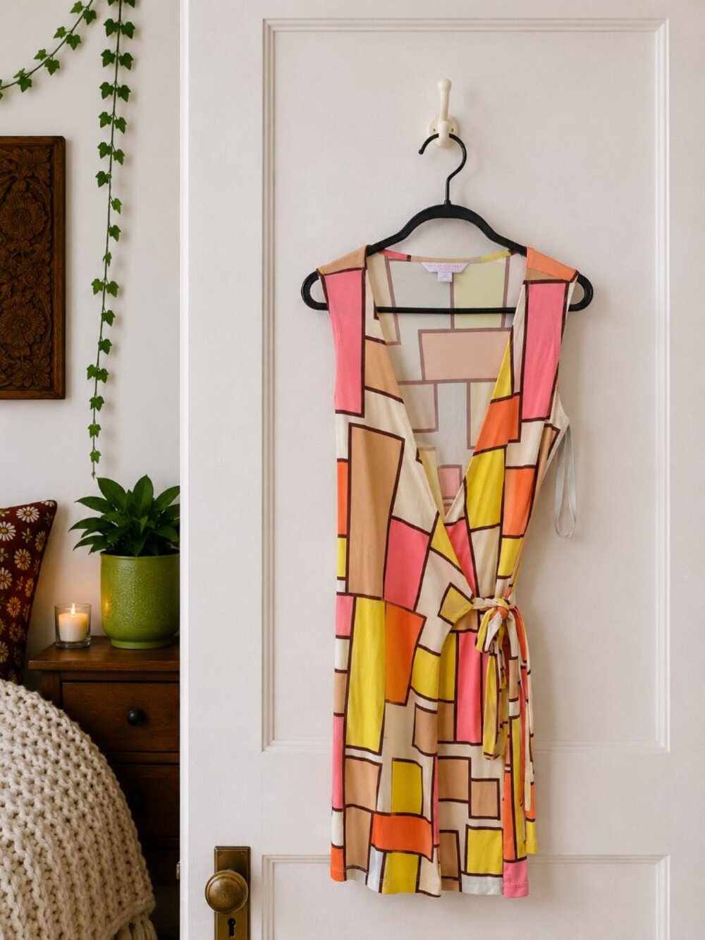 Vintage Tori Richard Honolulu USA Mod Geometric Wrap Dress Medium